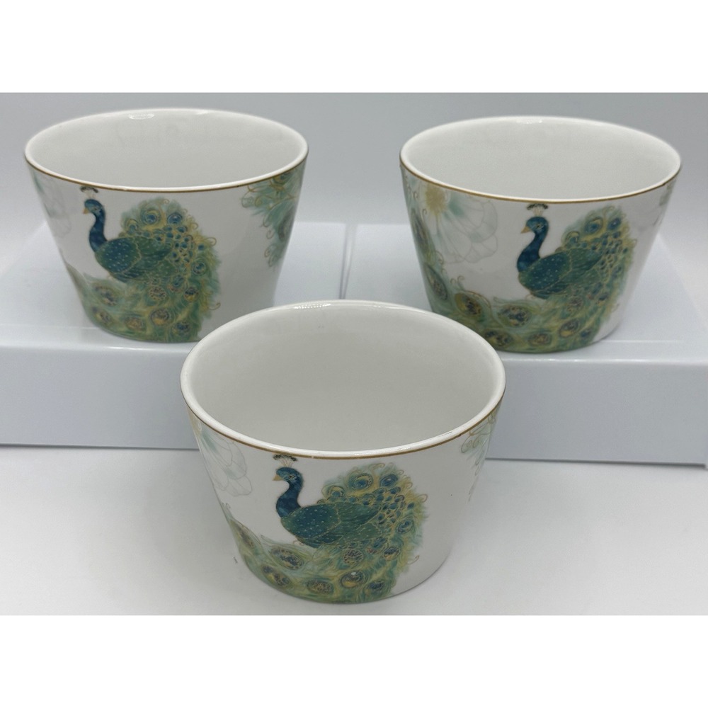 222‎ Fifth Lakshmi Peacock 4.5" Appetizer Fruit Dessert Cereal Bowls Set of 3